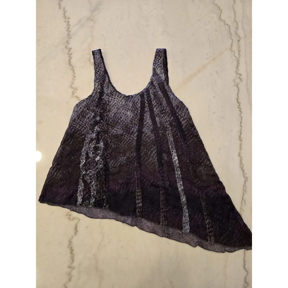 Rare Free People Asymetrical Animal Print Ruffle Tank Boho ASO Violet Harmon AHS